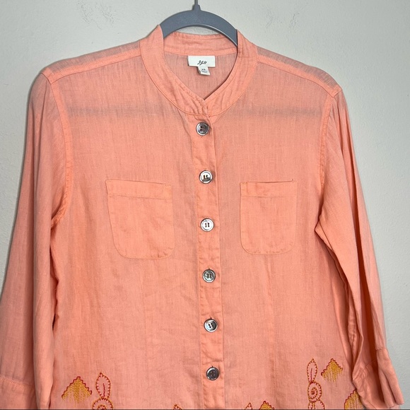 J Jill Top Aztec Print Linen Button Down Shirt Size XS - Picture 2 of 10